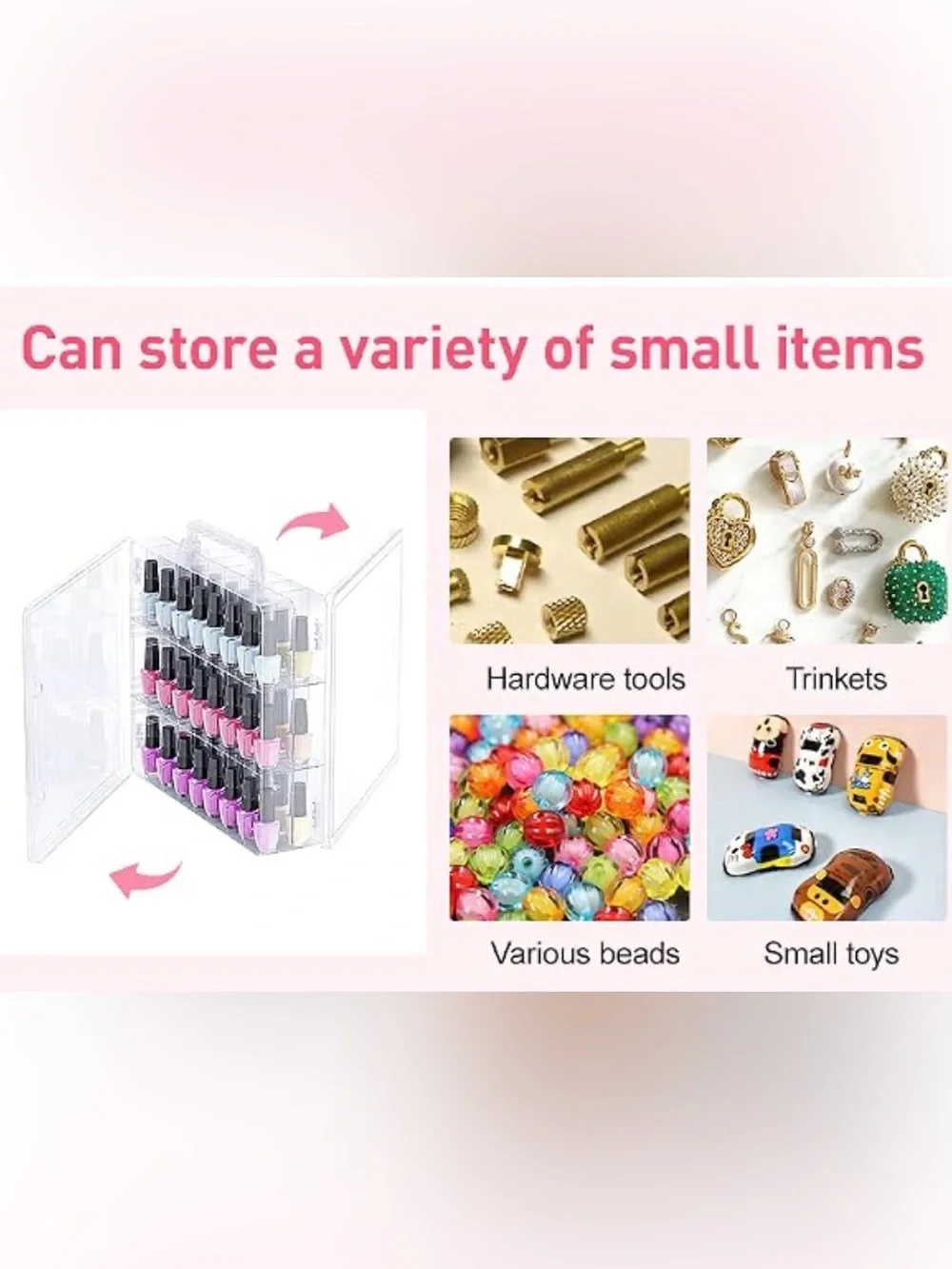 Nail Polish Double-Sided Plastic Organizer Carrying Case w/ Adjustable Dividers